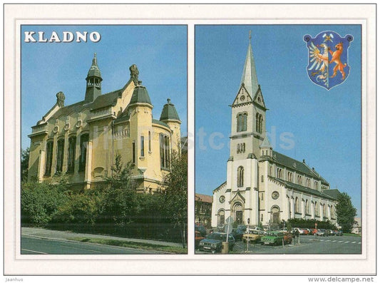 Art Nouveay school - mayor Pavel square - Church of the Assumption - Kladno - Czech - unused - JH Postcards