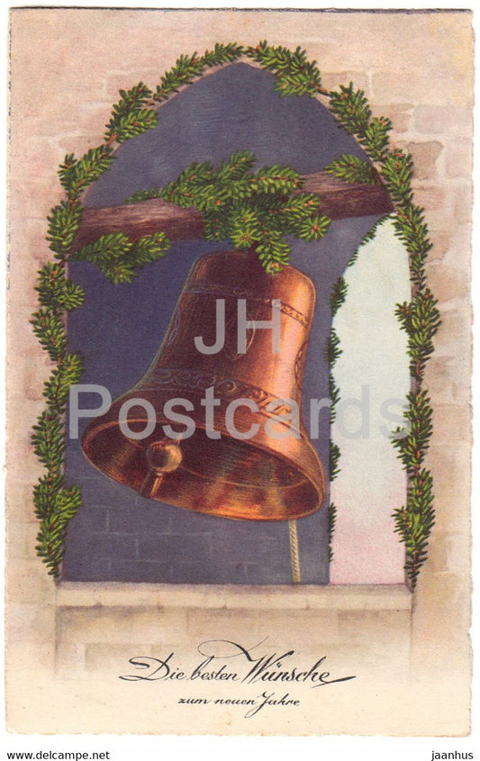 New Year Greeting Card - Die Besten Wunsche zum neuen Jahre - bell - BR 9681 - old postcard - 1919 - Germany - used - JH Postcards