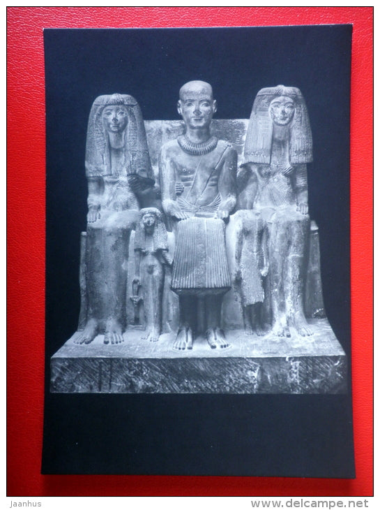 Priest Ptah-mai with his wife and daughters - Sculptures of Ancient Egypt - old postcard - Germany DDR - unused - JH Postcards