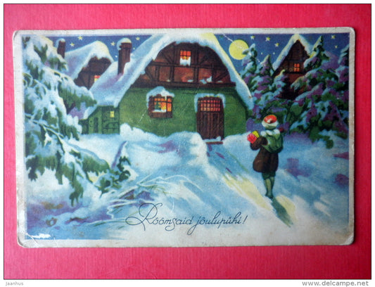 christmas greeting card - house - winter - circulated in Estonia Tartu 1936 - JH Postcards