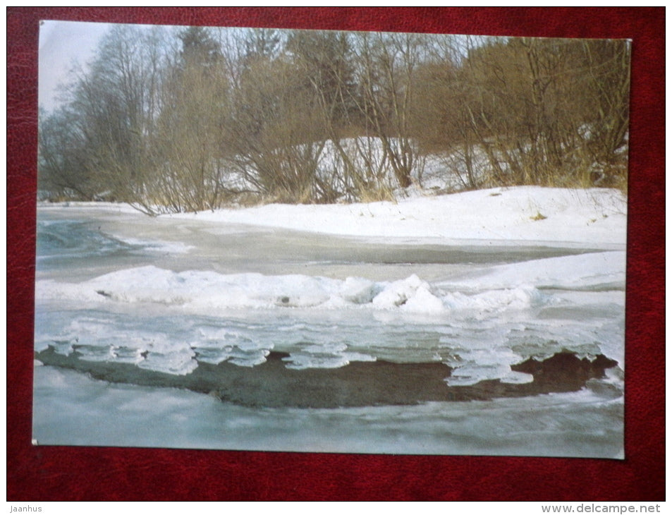 New Year Greeting card - winter river by F. Jüssi 2 - 1985 - Estonia USSR - used - JH Postcards