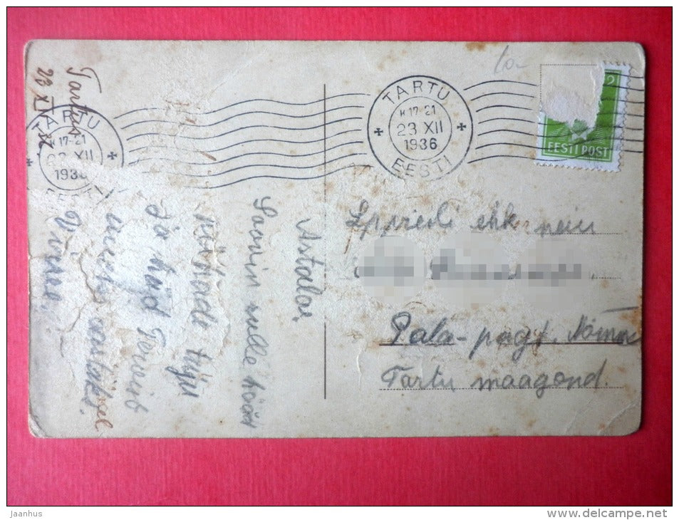 christmas greeting card - house - winter - circulated in Estonia Tartu 1936 - JH Postcards