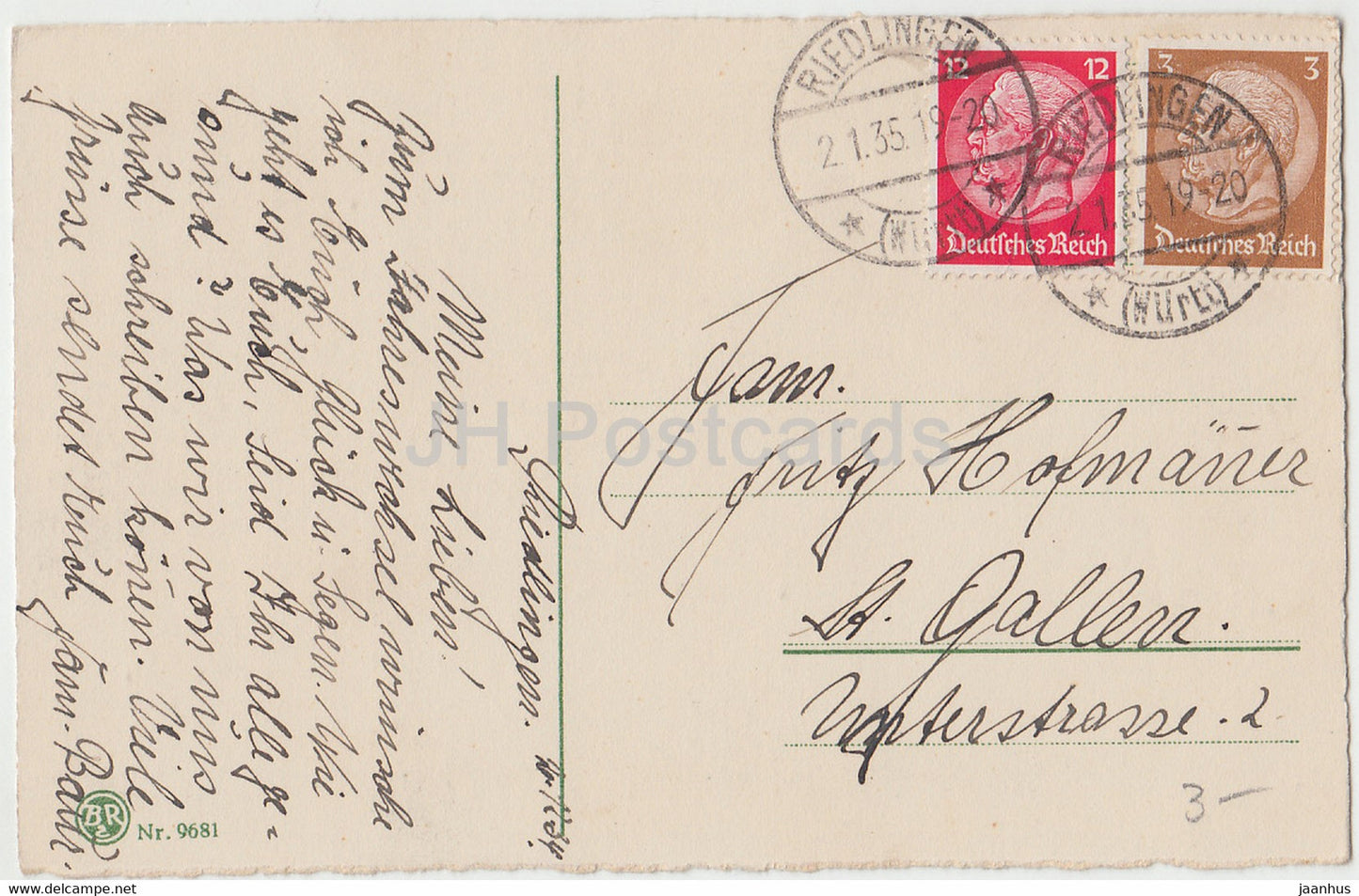 New Year Greeting Card - Die Besten Wunsche zum neuen Jahre - bell - BR 9681 - old postcard - 1919 - Germany - used