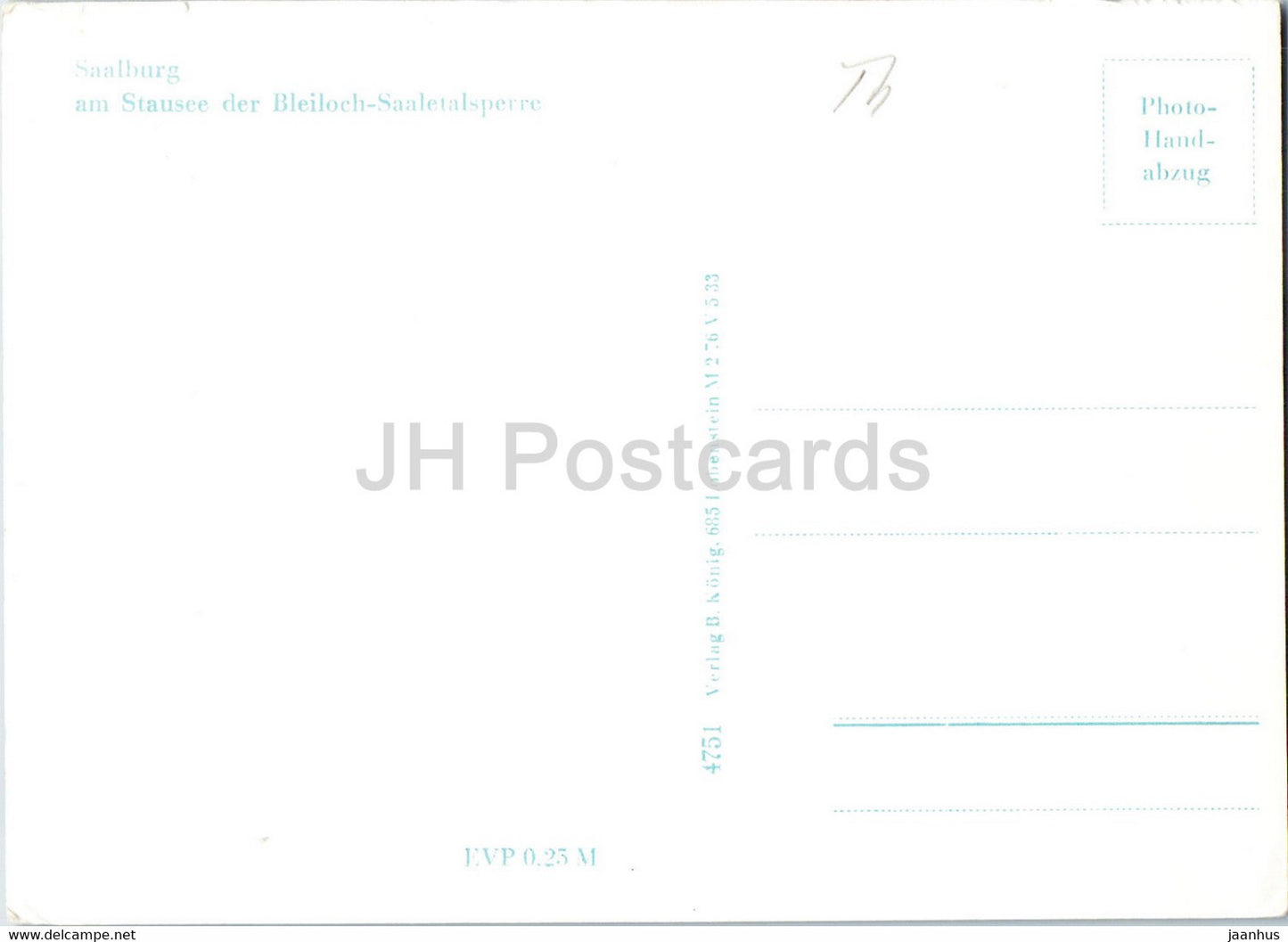 Saalburg - Am Stausee der Bleiloch Saaletalsperre - Germany DDR - unused