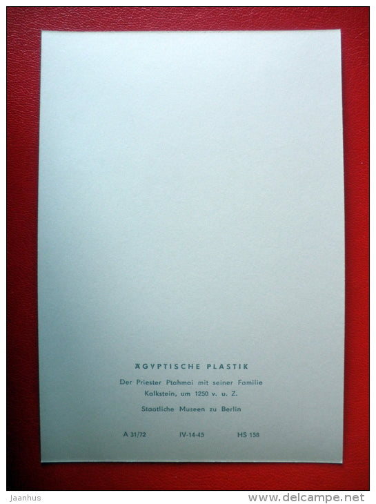 Priest Ptah-mai with his wife and daughters - Sculptures of Ancient Egypt - old postcard - Germany DDR - unused - JH Postcards