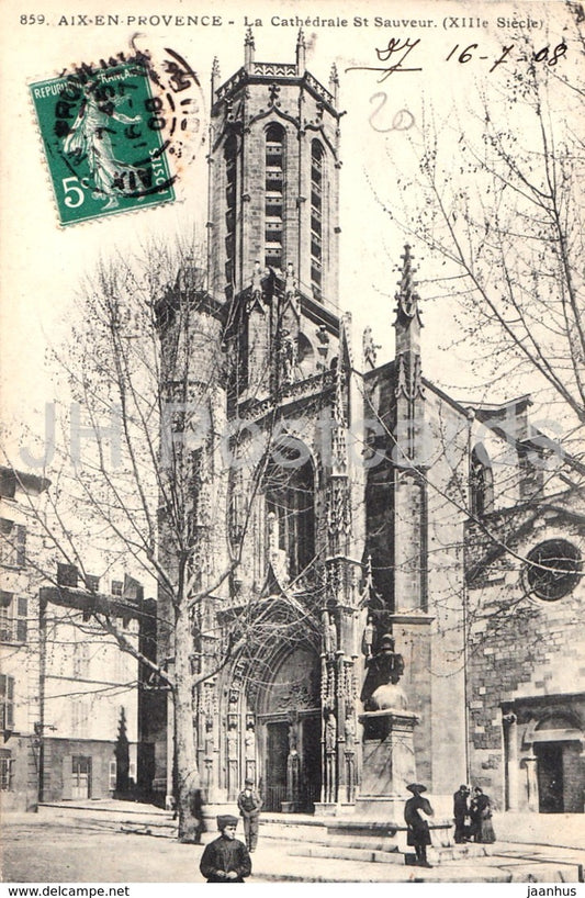 Aix En Provence - La Cathedrale St Sauveur - cathedral - 859 - old postcard - 1908 - France - used - JH Postcards