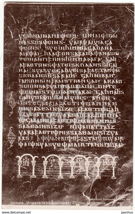 Upsala Universitetsbiblioteket - Codex Argenteus - old postcard - 1913 - Sweden - used - JH Postcards