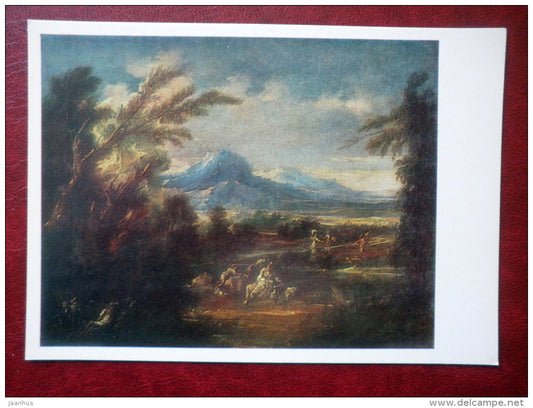 painting by Alessandro Magnasco , Landscape with Figures - italian art - unused - JH Postcards