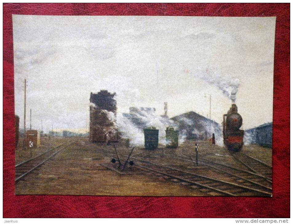 Painting by B. N. Yakovlev - transport - locomotive - russian art - unused - JH Postcards