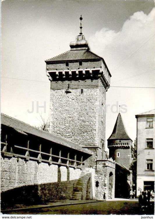 Krakow - Brama Florianska z fragm murow obronnych - Florianska Gate - defensive wall - old postcard - Poland - unused - JH Postcards