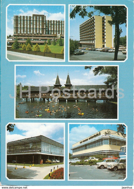 Heviz - hotel - cars - Spa - multiview - 1993 - Hungary - used - JH Postcards