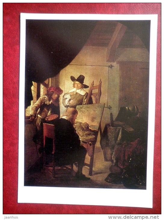 large format postcard - painting by Job Hadriansz Berckheyde , The Artist`s  Workshop , 1659 - dutch art - unused - JH Postcards