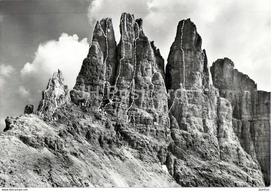 Dolomiti - Torri di Vajolet - Spigolo Piz Piaz - Via Rossi - Spigolo Delago - Via Preuss - old postcard - Italy - unused - JH Postcards