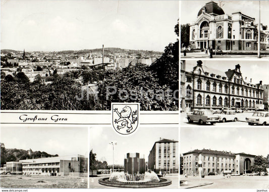 Gruss aus Gera - Blick v Osterstein - Schwimmsporthalle - Am Busbahnhof - Theater - car - 1980 - Germany DDR - used - JH Postcards