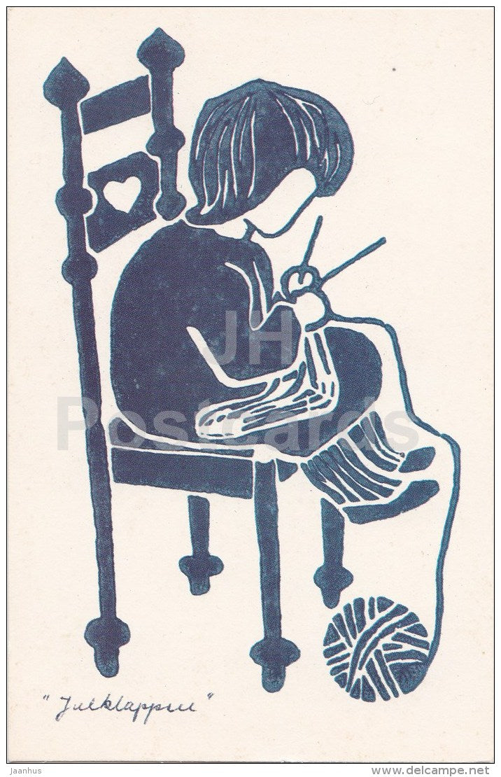 illustration by Gunilla Ericsson - Julklappen - Christmas present - sock knitting - Sweden - unused - JH Postcards