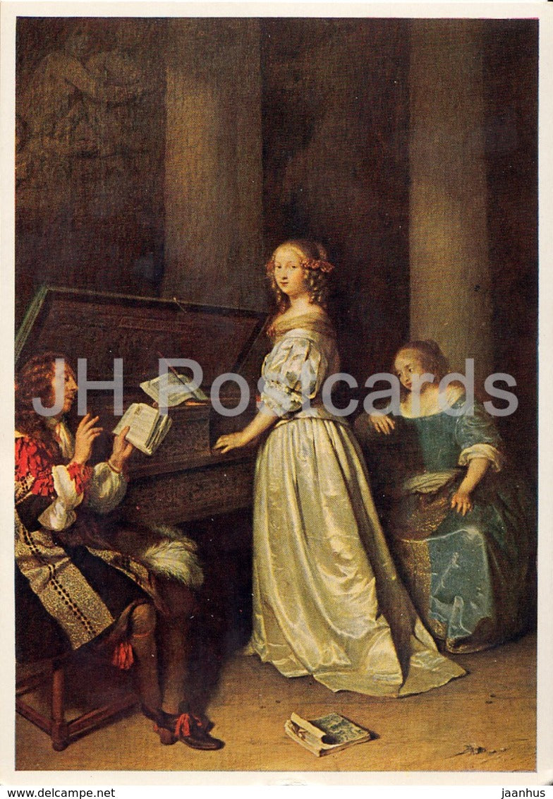 painting by Caspar Netscher - Musikalische Unterhaltung - Musical Entertainment - Dutch art - Germany DDR - unused - JH Postcards