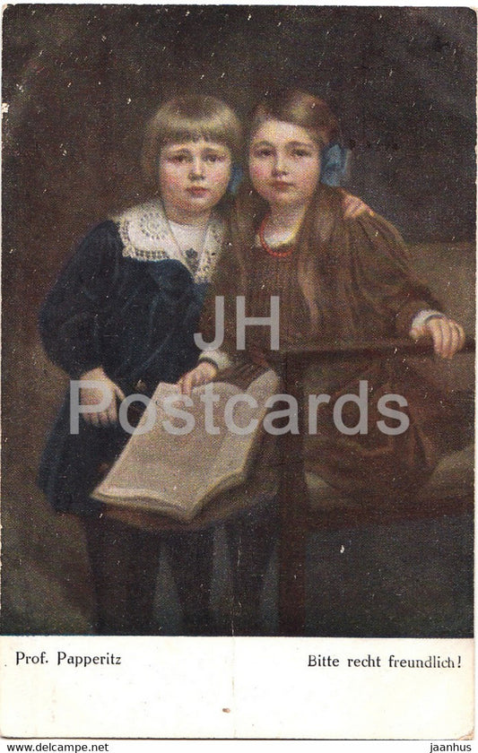 painting by Georg Papperitz - Bitte recht freundlich - children - 1009 German art - old postcard - 1921 - Germany - used - JH Postcards