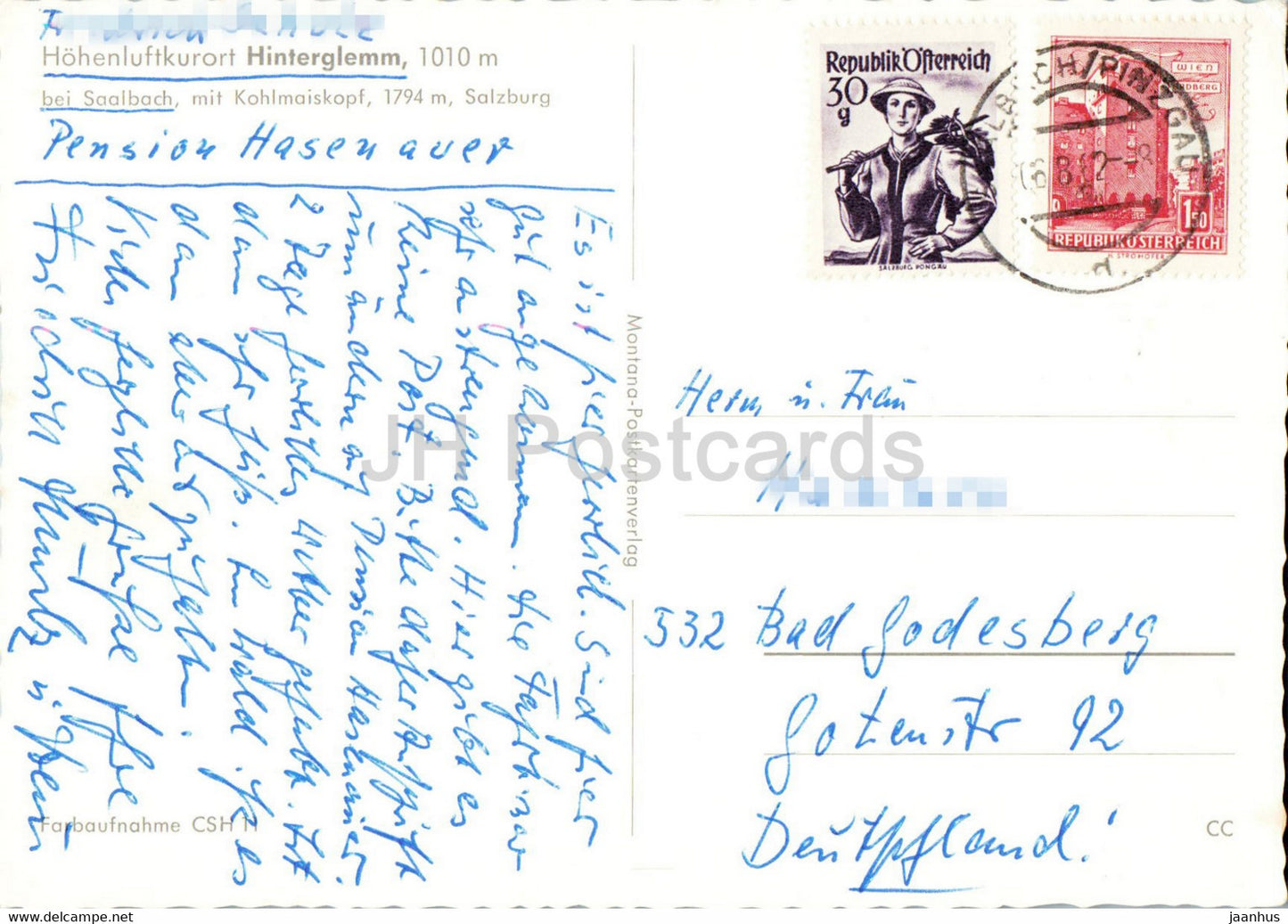 Hohenluftkurort Hinterglemm 1010 m bei Saalbach mit Kohlmaiskopf - 1962 - Austria - used