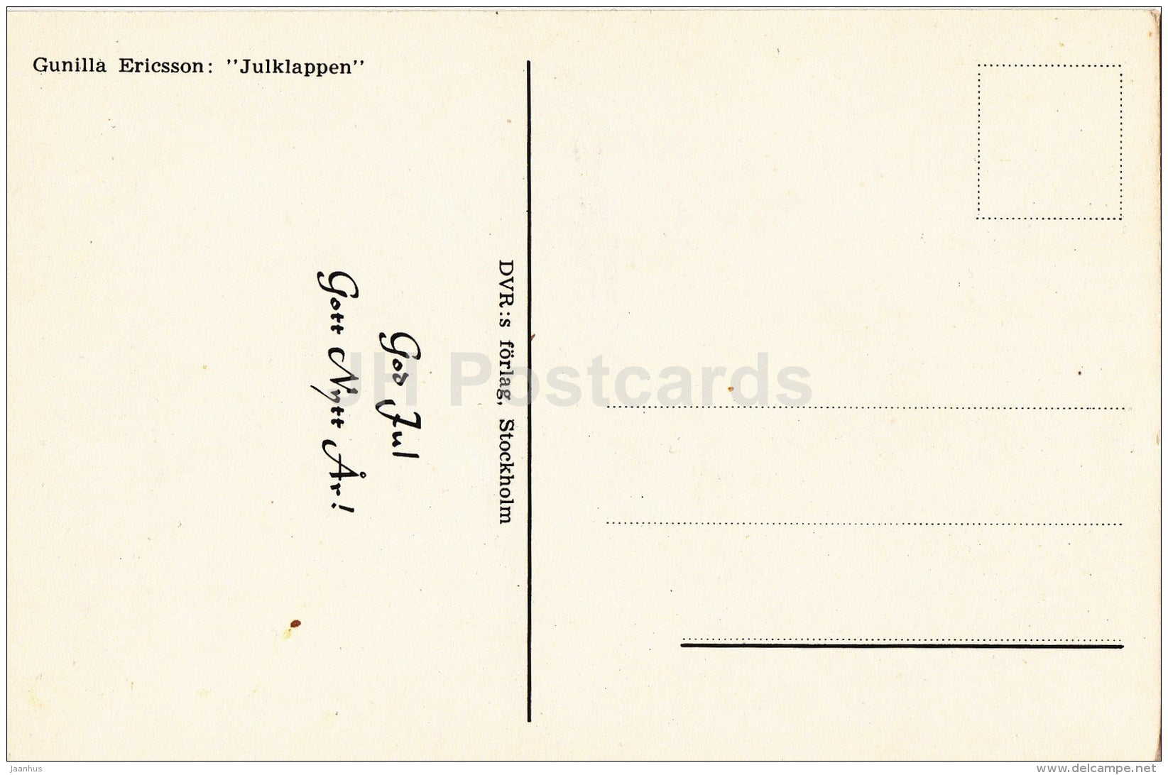 illustration by Gunilla Ericsson - Julklappen - Christmas present - sock knitting - Sweden - unused - JH Postcards