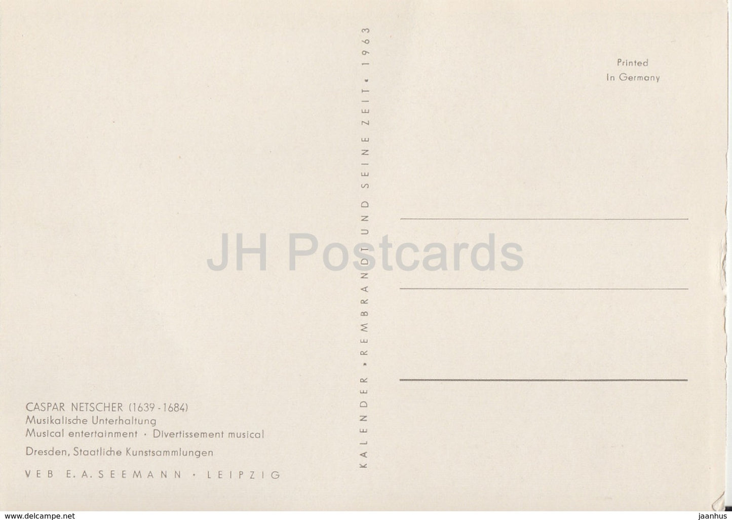 painting by Caspar Netscher - Musikalische Unterhaltung - Musical Entertainment - Dutch art - Germany DDR - unused