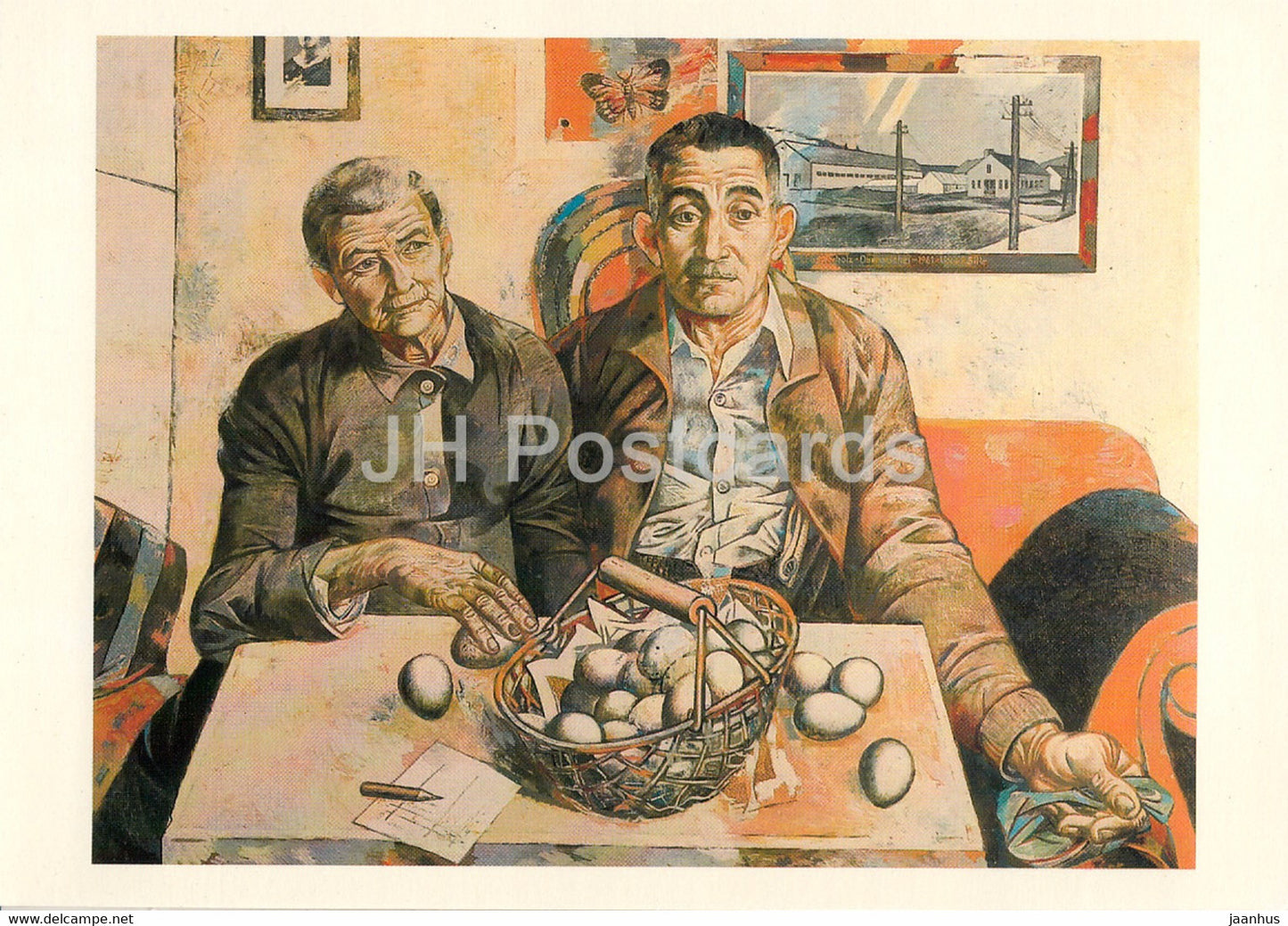 painting by Willi Sitte - Meine Eltern von der LPG - German art - Germany - unused - JH Postcards