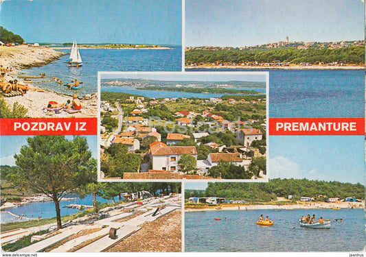 Pozdrav iz Premanture - Premantura - multiview - beach - boat - 1982 - Croatia - Yugoslavia - used - JH Postcards