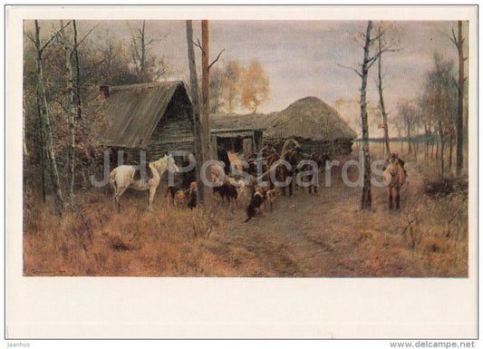 painting by A. Stepanov - By the forest path , 1898 - horse - Russian art - Russia USSR - 1978 - unused - JH Postcards