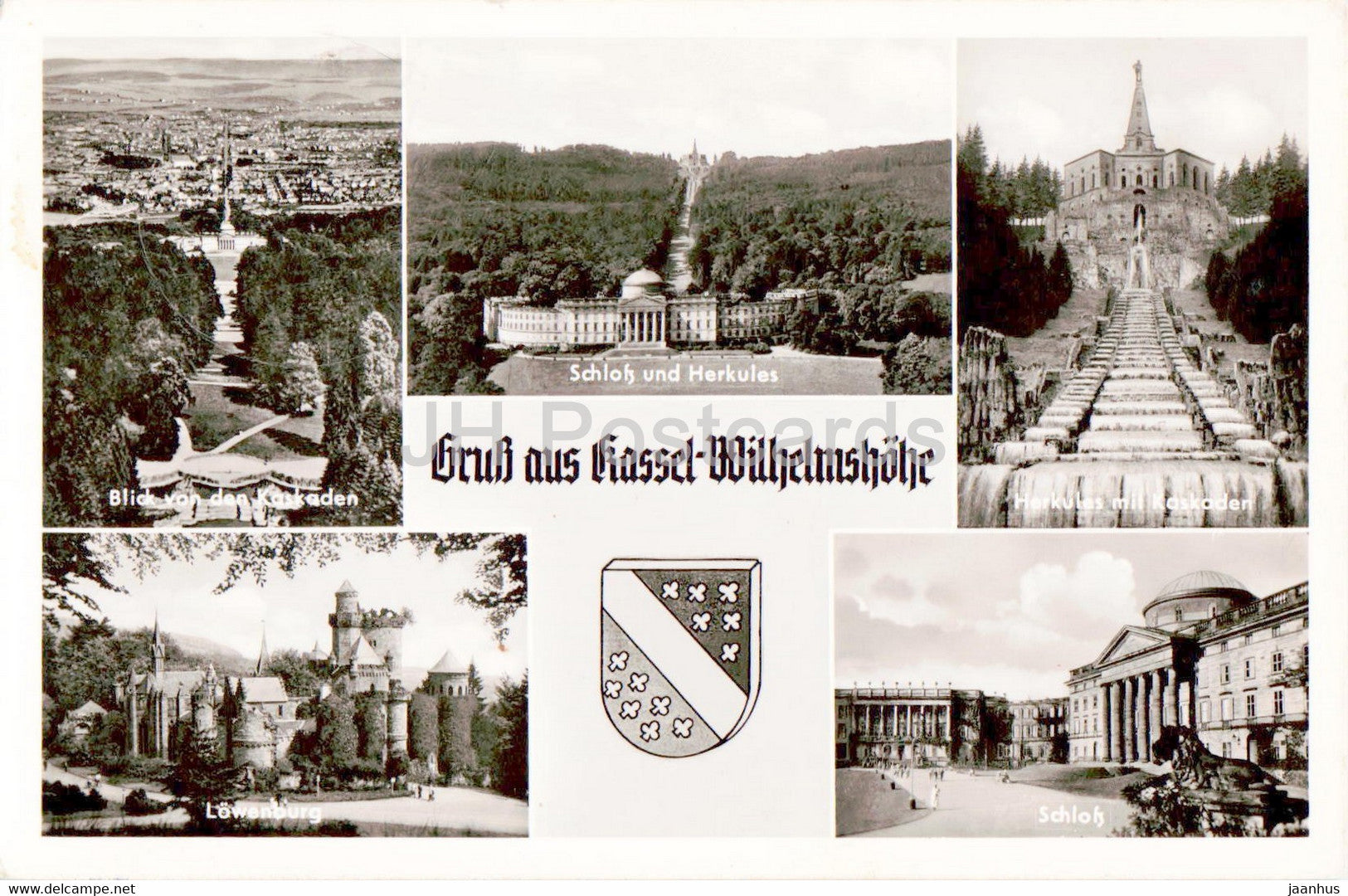 Gruss aus Kassel Wilhelmshohe - Lowenburg - Schloss - old postcard - 1954 - Germany - used - JH Postcards