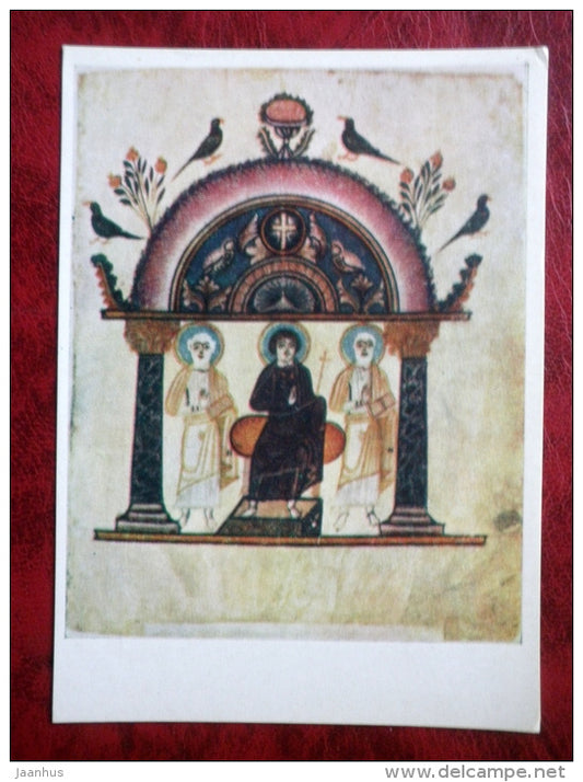 Christ and two apostles - armenian manuscript , 989 AD - book - Armenia - unused - JH Postcards