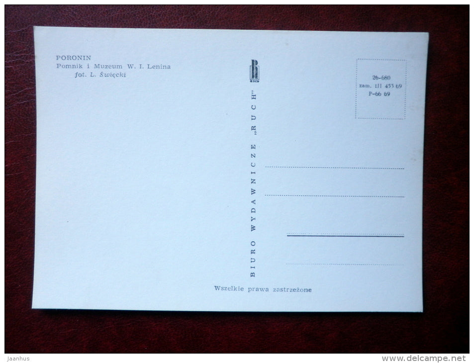 monument to Lenin - Poronin - Lenin in Poland - 1969 - Poland - unused - JH Postcards