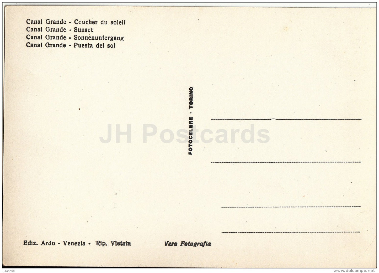 Canal Grande - sunset - 141 - Venice - Venezia - Italy - Italia - unused - JH Postcards