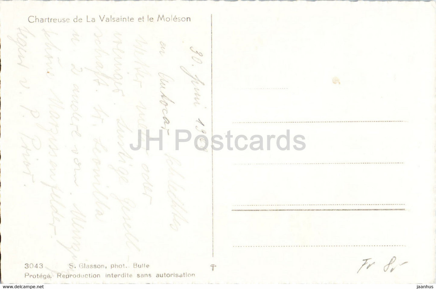 Chartreuse de la Valsainte et le Moleson – 3043 – alte Postkarte – 1949 – Schweiz – gebraucht