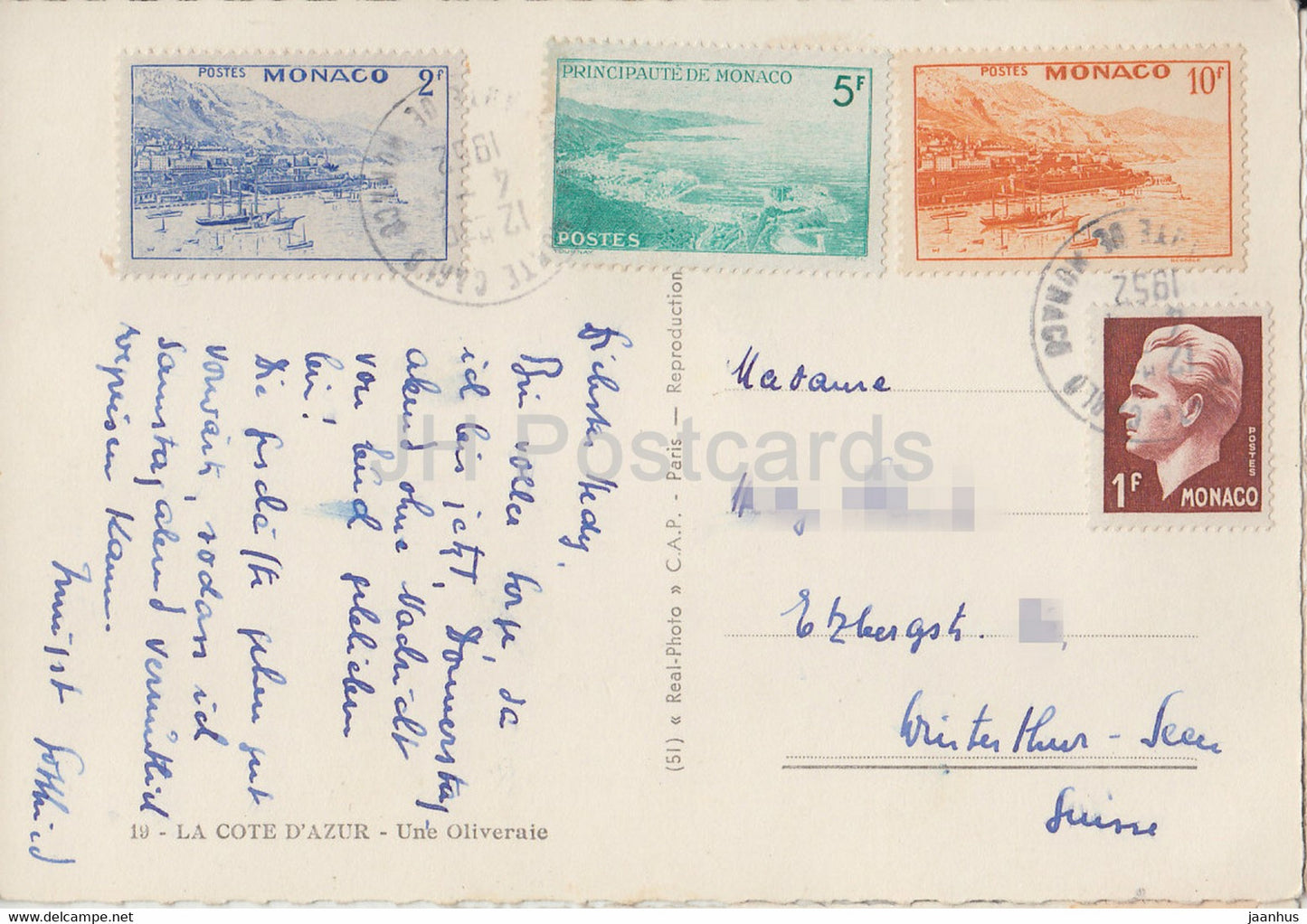 La Cote d'Azur - Une Oliveraie - old postcard - 1952 - France - used
