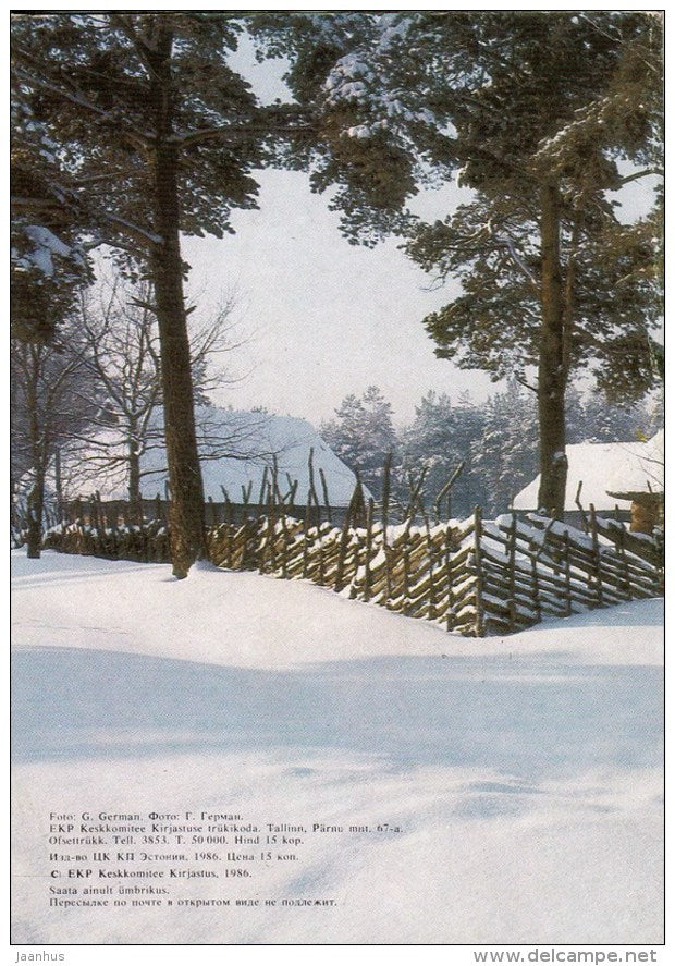 New Year Greeting card - Winter - farm house - 1986 - Estonia USSR - used - JH Postcards