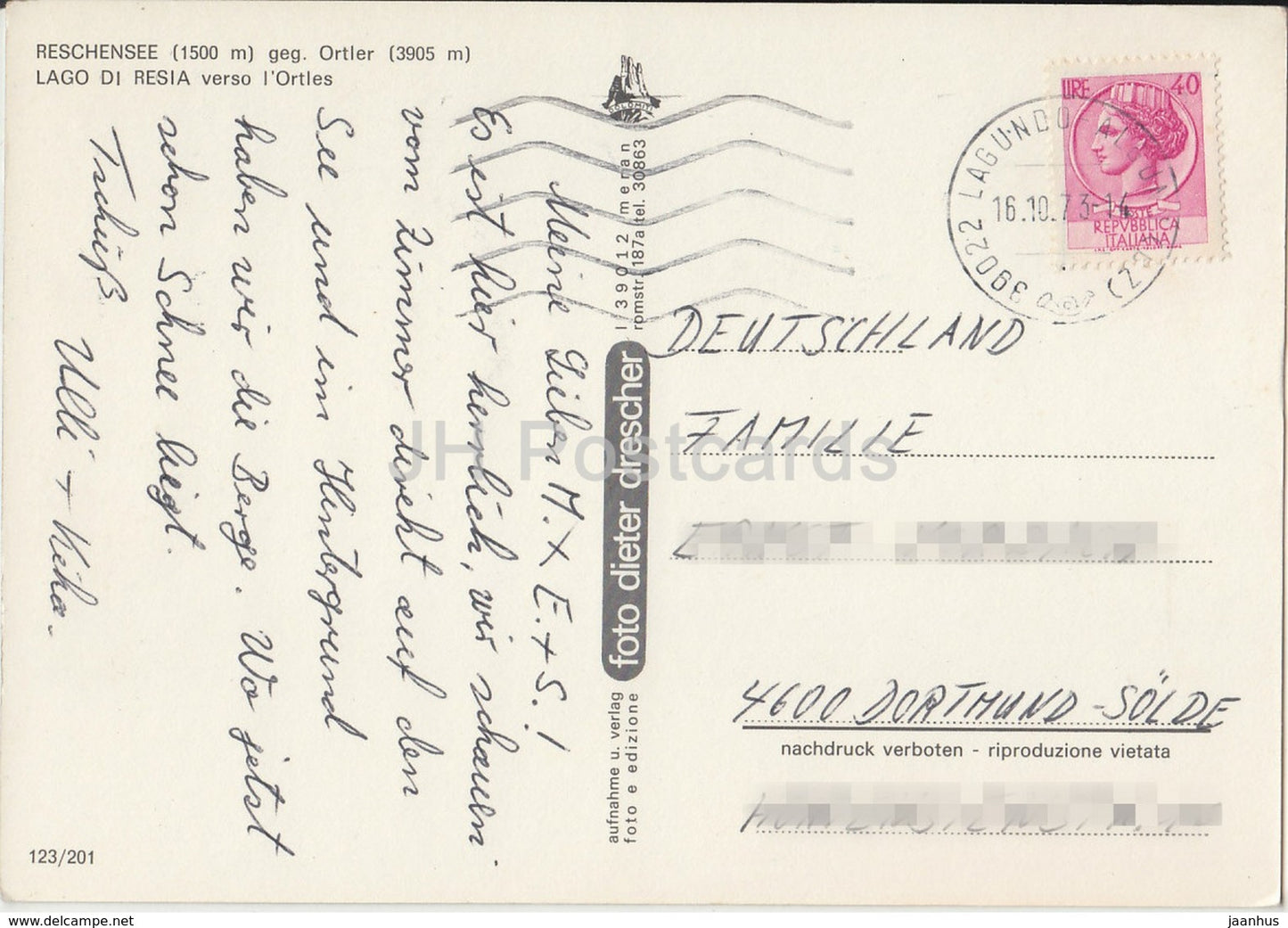 Reschensee 1500 m gegen Ortler 3905 m - Lago di Riesa - voilier - Italie - 1973 - occasion