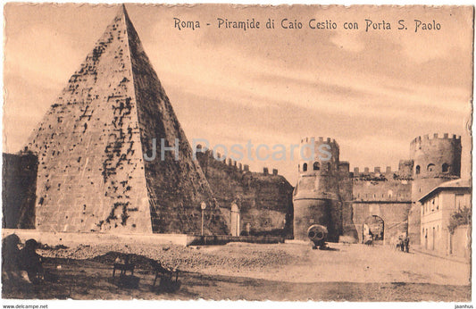 Roma - Rome - Piramide di Caio Cestio con Porta S Paolo - old postcard - Italy - unused - JH Postcards