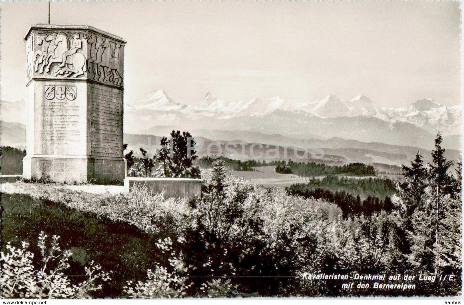 Kavaleristen Denkmal auf der Lueg mit den Berneralpen - monument - 8192 - 1948 - old postcard - Switzerland - used - JH Postcards