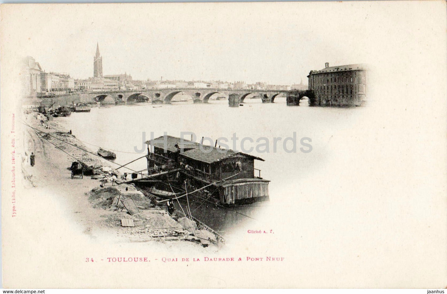 Toulouse - Quai de La Daurade & Pont Neuf - bridge - 34 - old postcard - France - unused - JH Postcards
