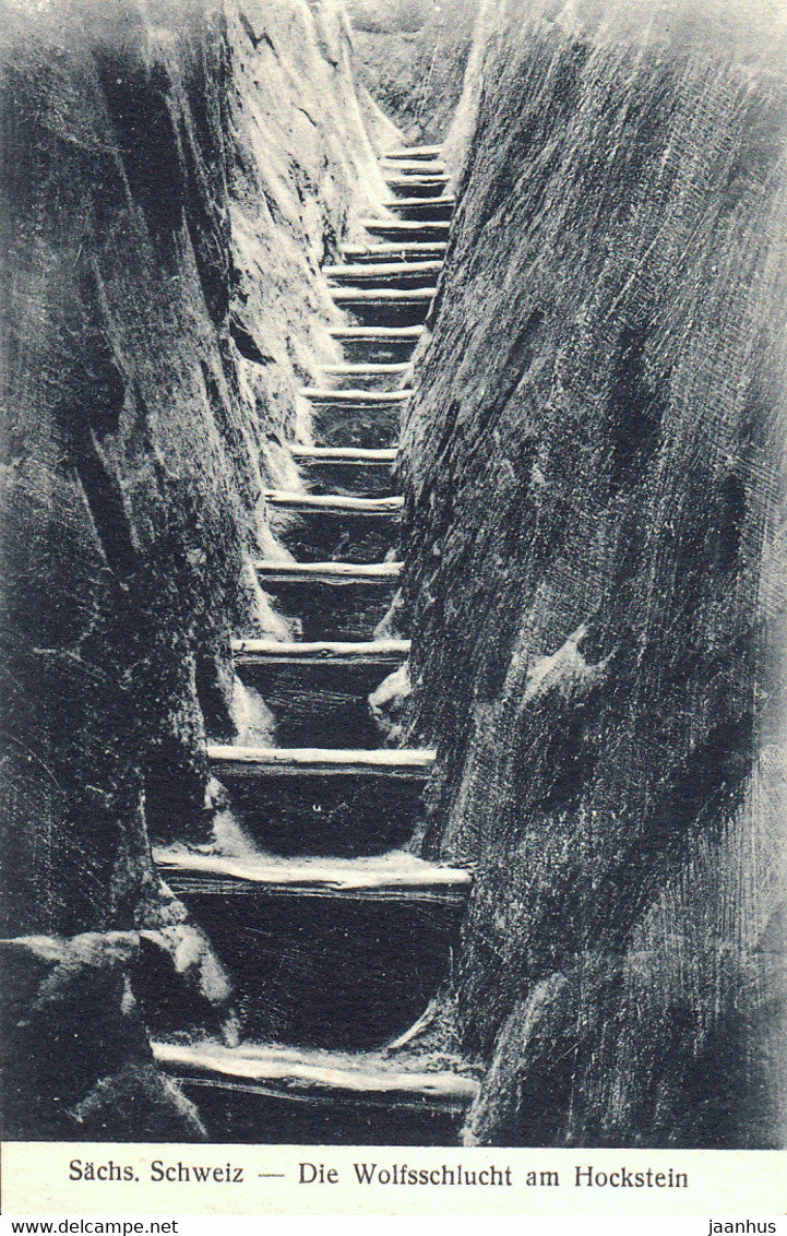 Sachs. Schweiz - Die Wolfsschlucht am Hockstein - old postcard - 1473 - Germany - unused - JH Postcards