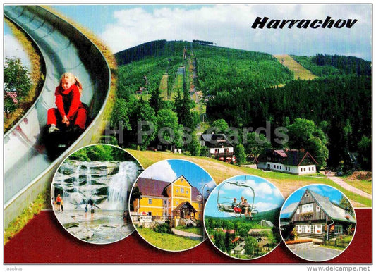 Krkonoše - bobsled - Mumlavsky waterfall - glass museum - Giant Mountains - Harrachov - Czech - used 2008 - JH Postcards