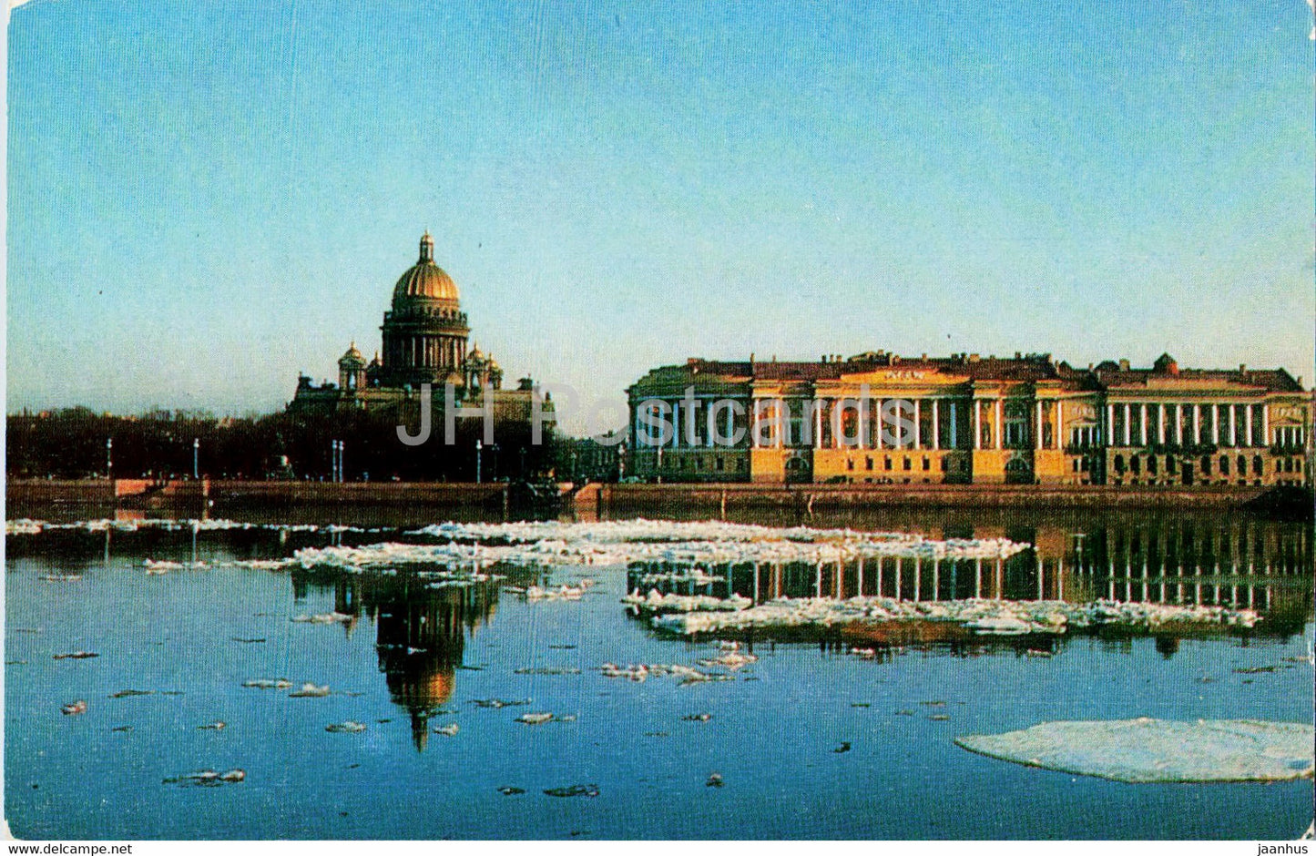 Leningrad - St Petersburg - Ice Drift on the Neva with St Isaac's Cathedral - Russia USSR - unused - JH Postcards