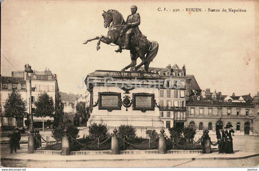 Rouen - Statue de Napoleon - horse - monument - 430 - old postcard - France - used - JH Postcards