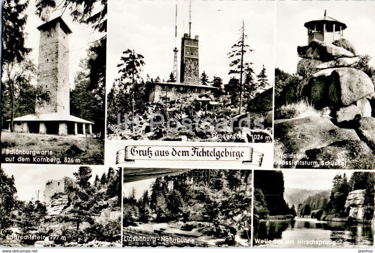 Gruss aus Fichtelgebirge - Schonburgwarte - Ochsenkopf - Waldstein - 1962 - Germany - used - JH Postcards