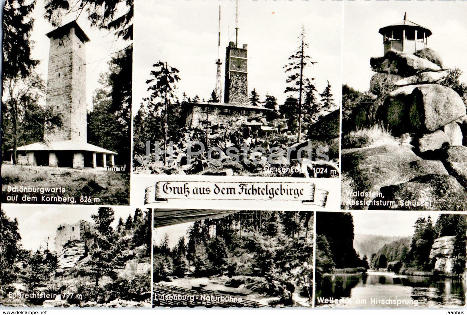 Gruss aus Fichtelgebirge - Schonburgwarte - Ochsenkopf - Waldstein - 1962 - Germany - used - JH Postcards