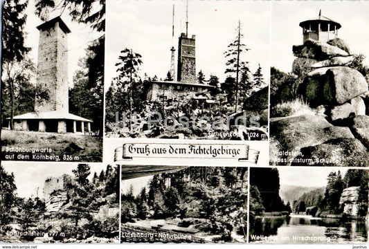 Gruss aus Fichtelgebirge - Schonburgwarte - Ochsenkopf - Waldstein - 1962 - Germany - used - JH Postcards