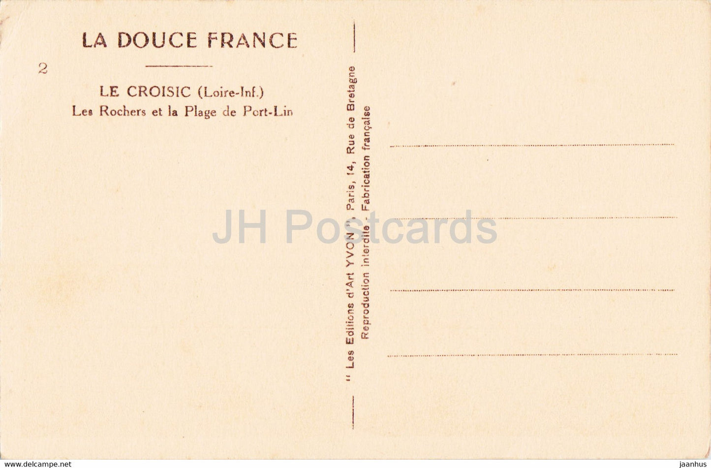 Le Croisic - Les Rochers et la Plage de Port Lin - La Douce Frankreich - Strand - 2 - alte Postkarte - Frankreich - unbenutzt