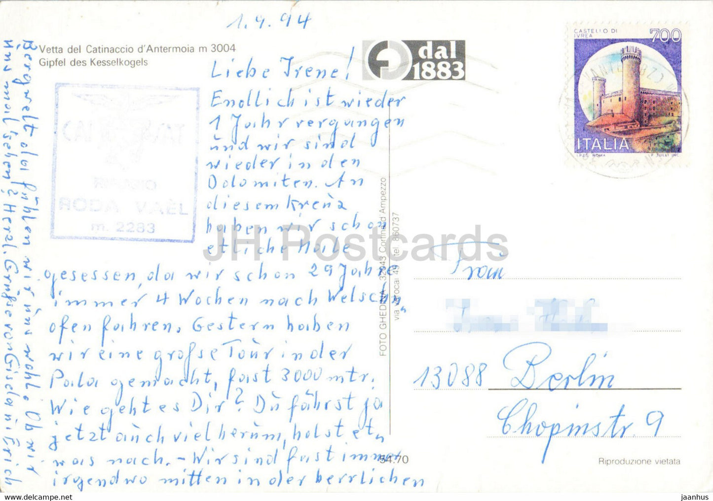 Vetta del Catinaccio d' Antermoia - Kesselkogel - 1994 - Italy - used