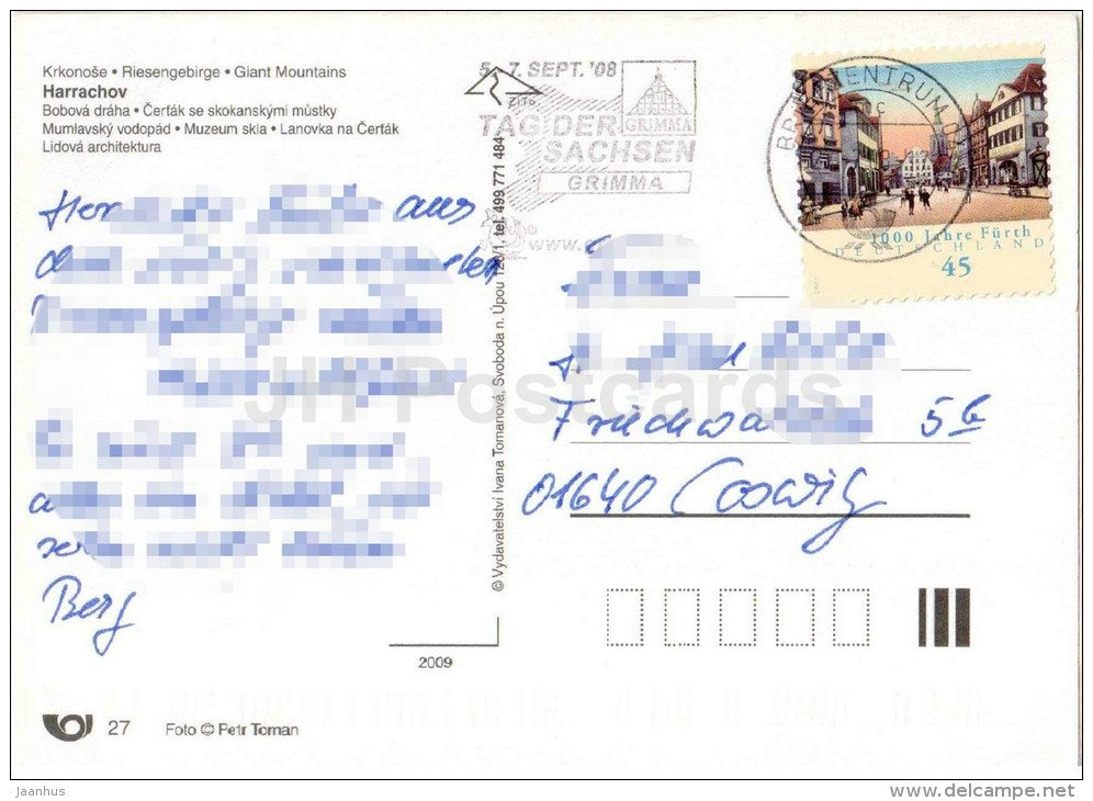 Krkonoše - bobsled - Mumlavsky waterfall - glass museum - Giant Mountains - Harrachov - Czech - used 2008 - JH Postcards