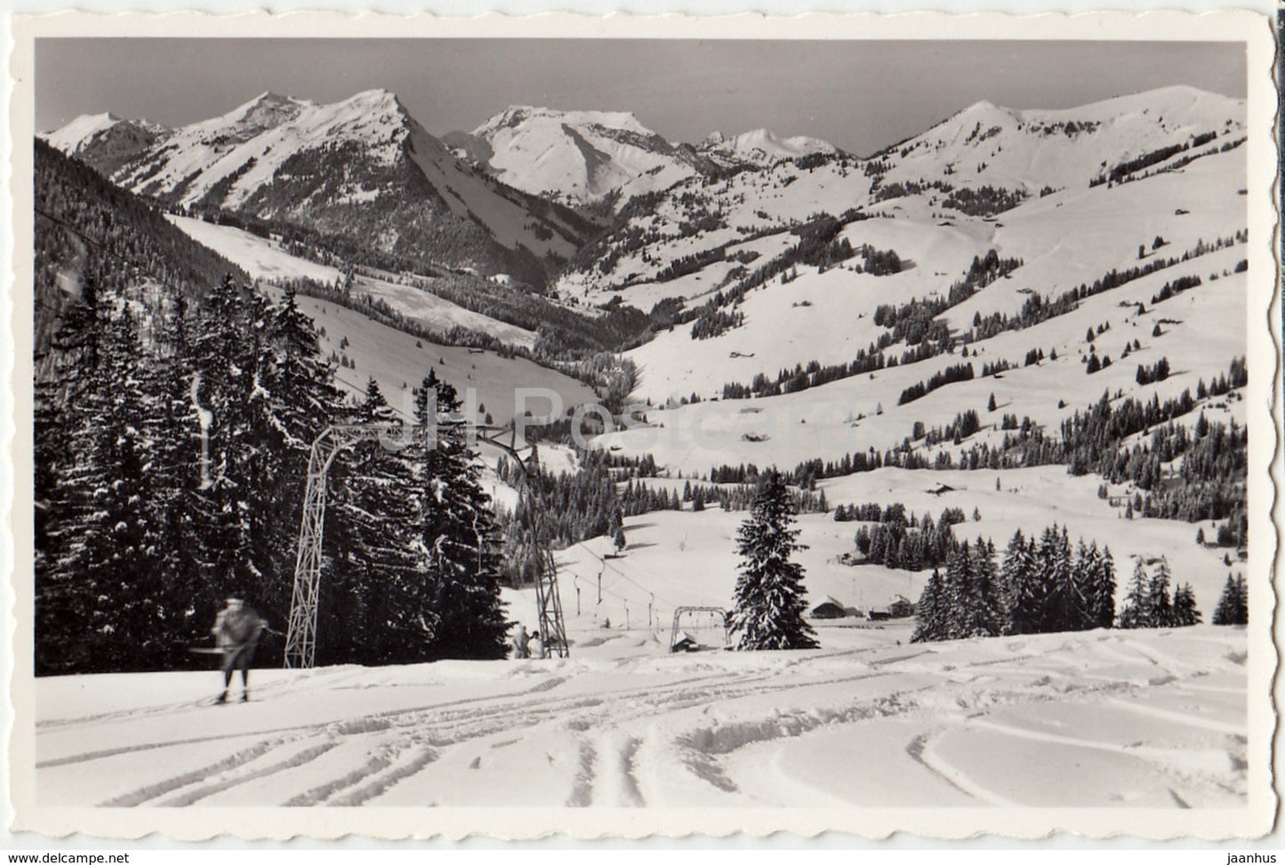 La Lecherette 1380 m - Arrivee du teleski - ski resort - alpine skiing - Switzerland - 1961 - used - JH Postcards