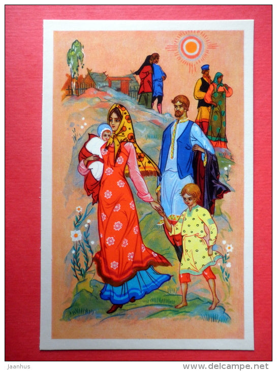 illustration by K. Andrianov - family - Frost the Red Nose by S. Saharnov - 1971 - Russia USSR - unused - JH Postcards